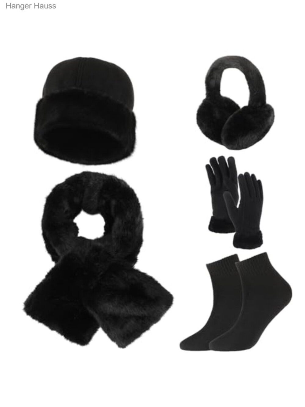 5 Pc Faux Fur Hat Gloves Scarf Earmuffs Socks Winter Warm Set
